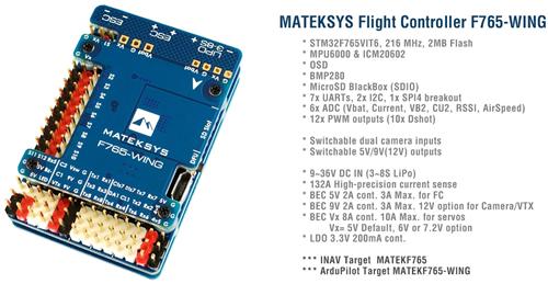 Matek F765-WING STM32F765VI Flight Controller Built-in OSD for RC Airplane Fixed Wing